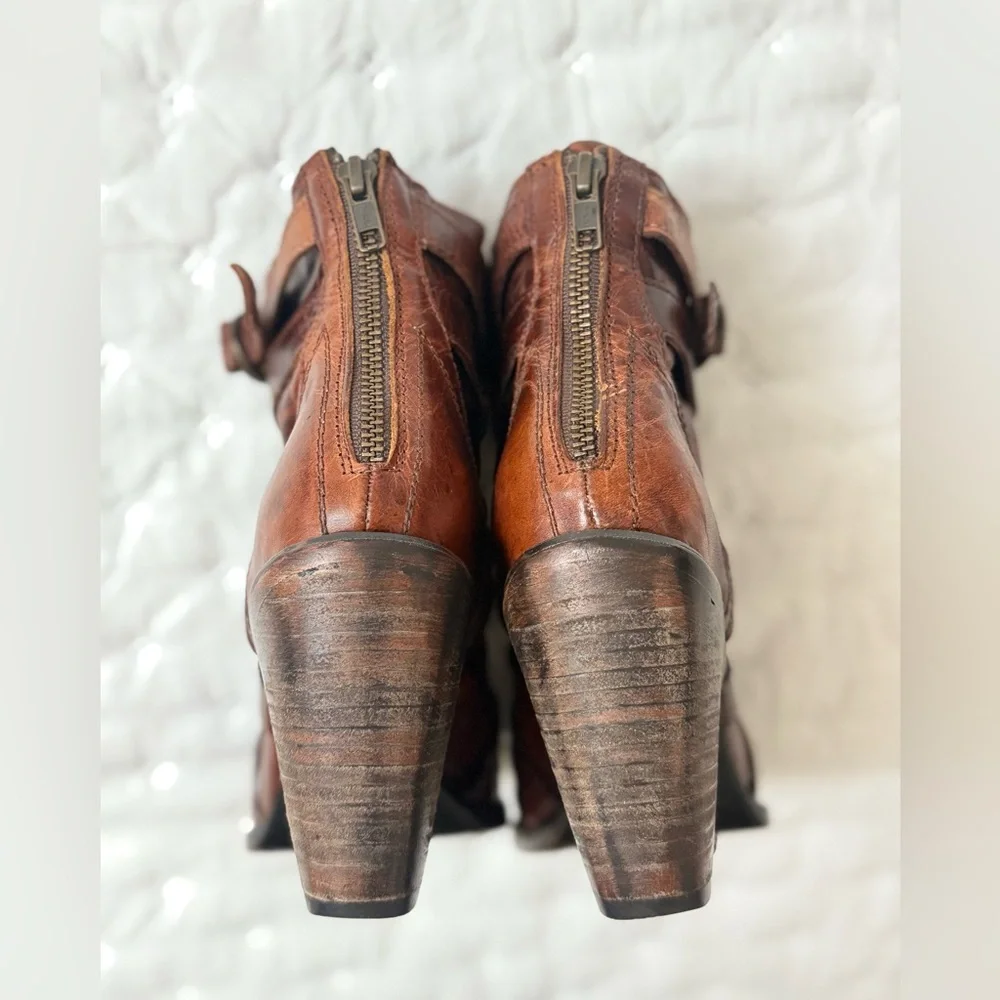 Freebird by Steven Joker Cognac Brown Leather Booties Open Toe Women’s Size 8